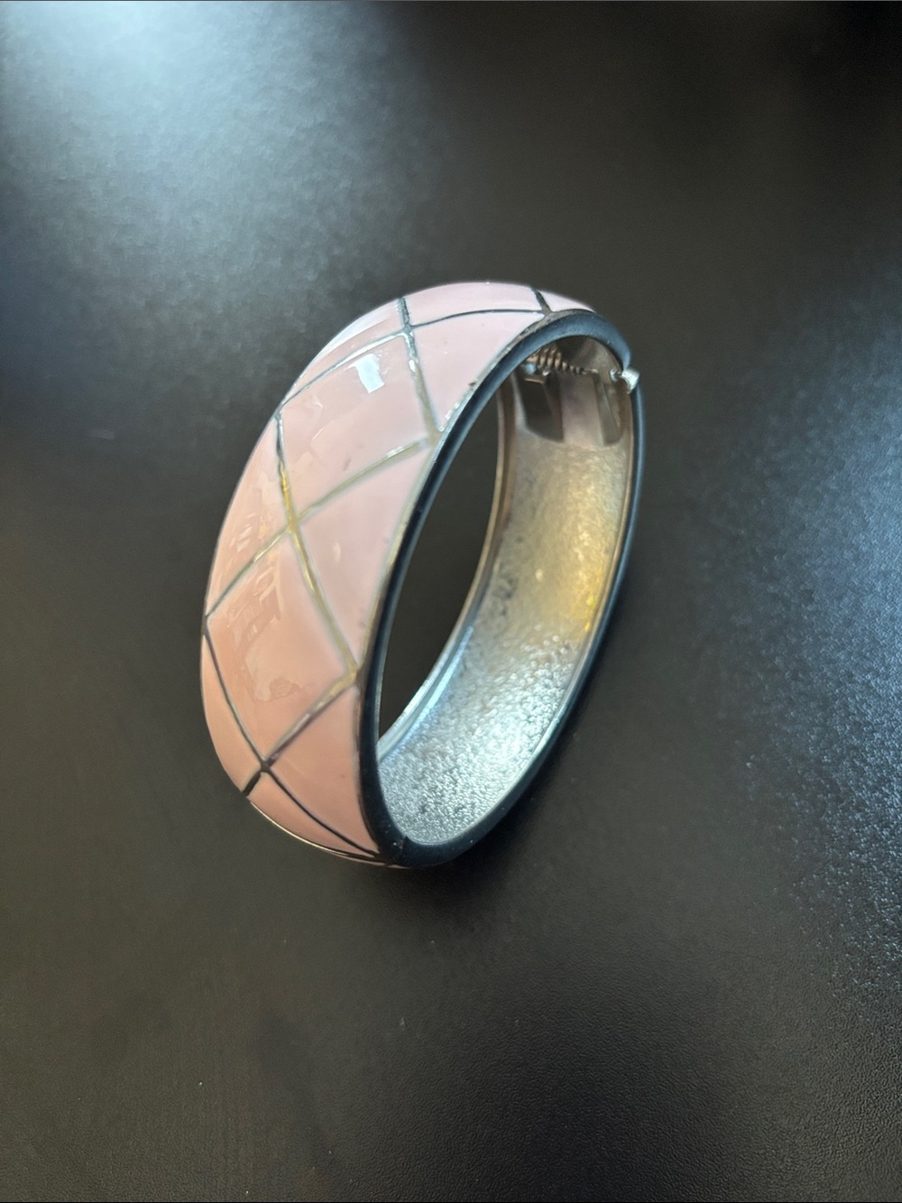 Pink Enamel Hinged Bangle Bracelet